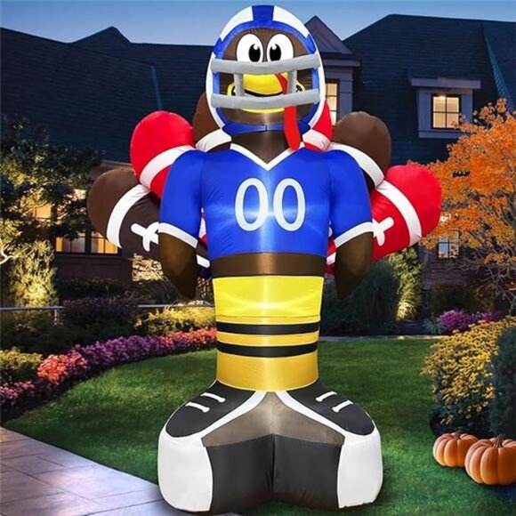 8 Ft Giant Football Turkey Inflatables Thanksgiving Decor with Built-in LED - Picture 8 of 8